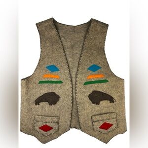 Handcrafted Handmade Felted Wool Appliqué Vest Southwest Western Buffalo